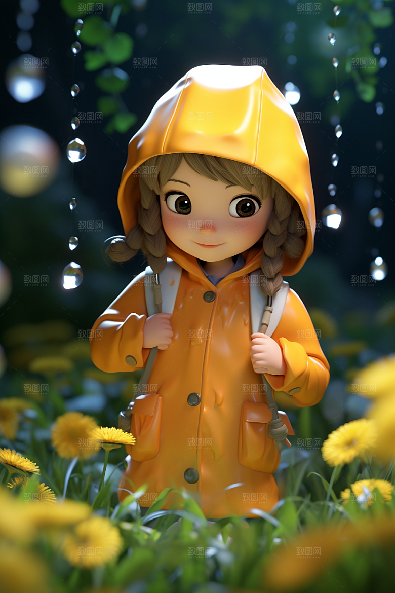 户外赏花小女孩3D小清新模型