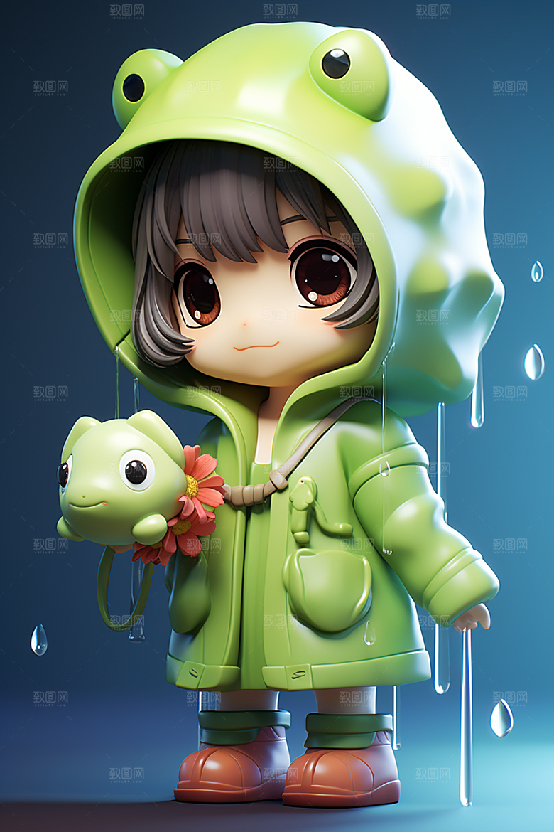 户外赏花小女孩人物3D模型
