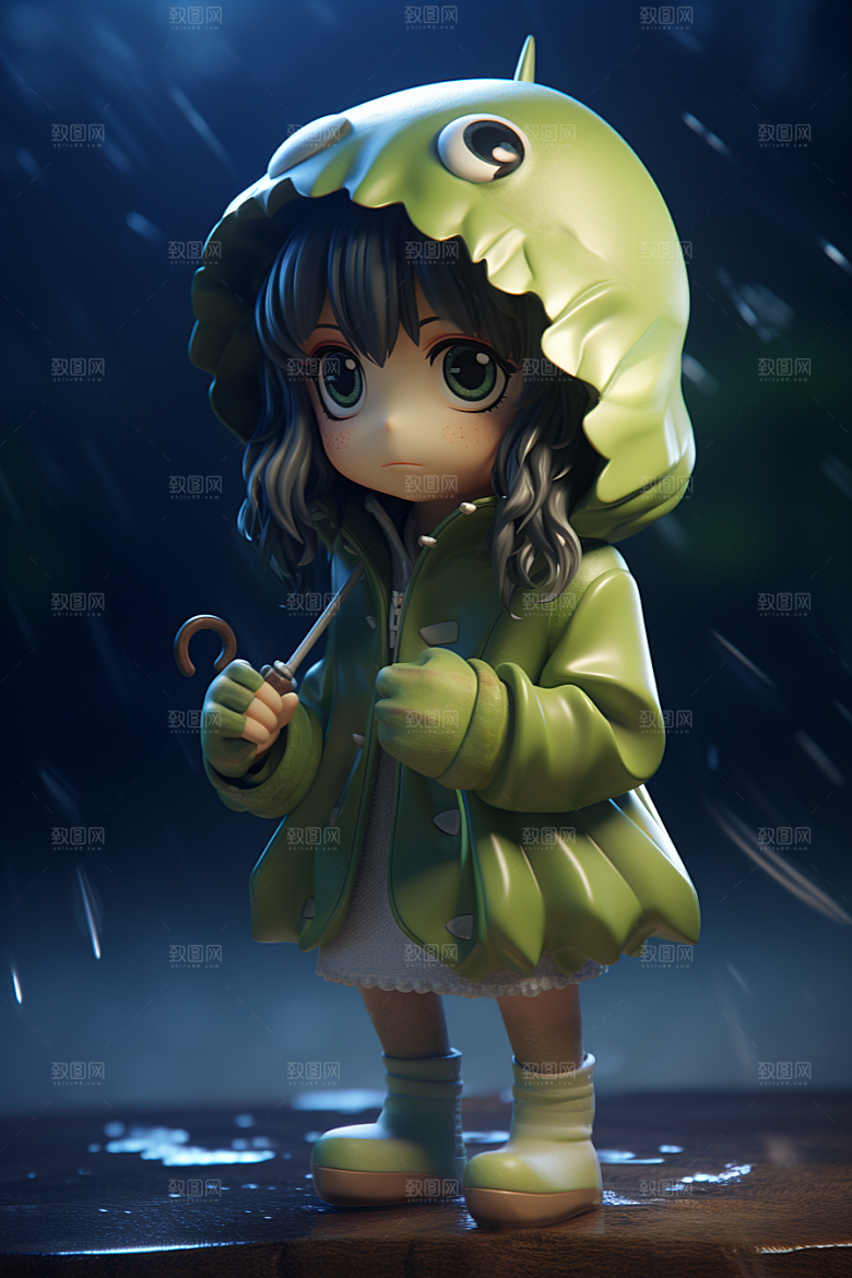 户外赏花小女孩春天踏青模型