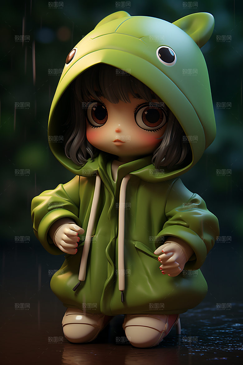 户外赏花小女孩春季IP模型