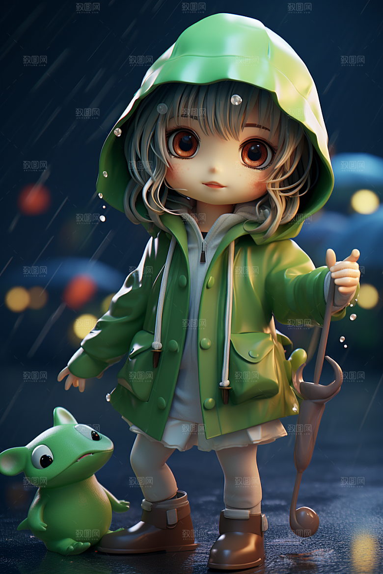 户外赏花小女孩郊游IP模型