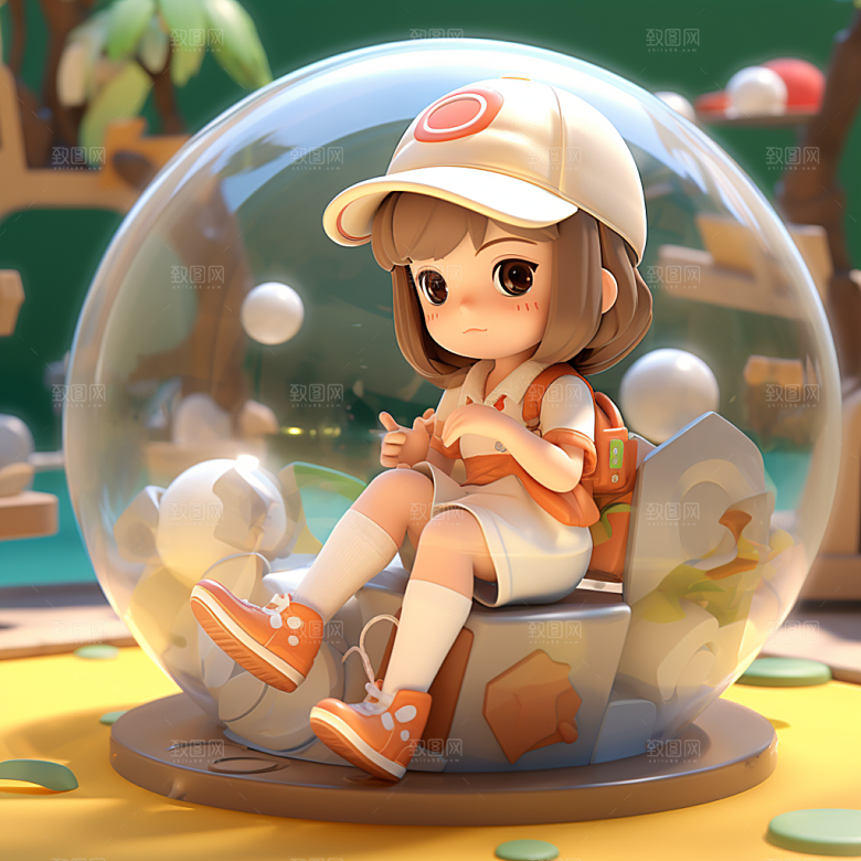 户外赏花小女孩花季唯美模型