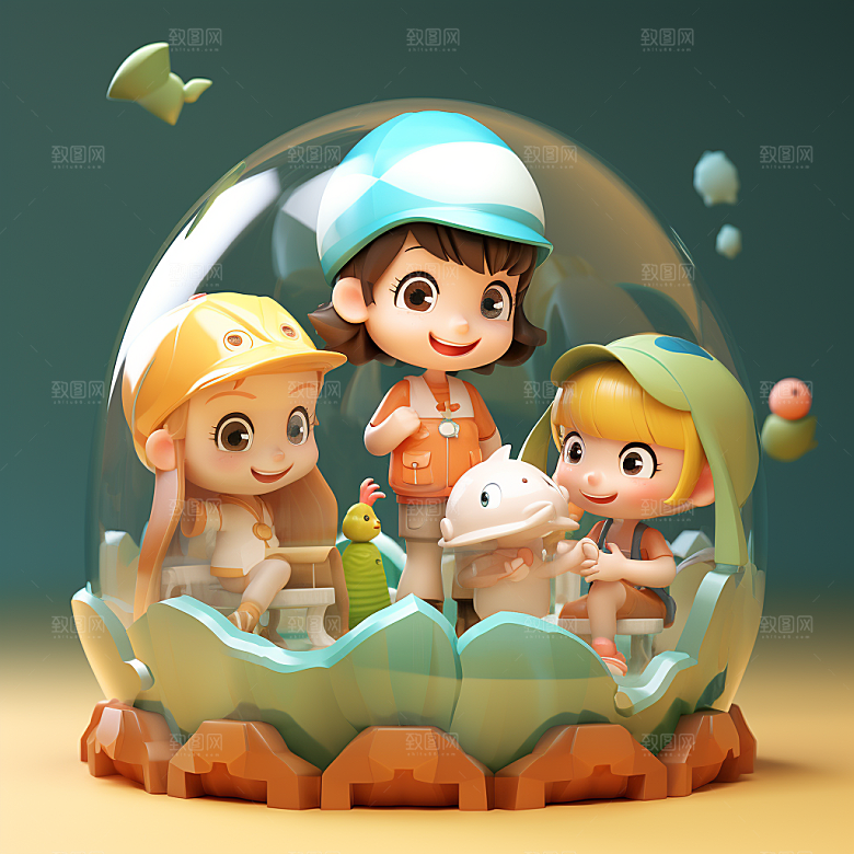户外赏花小女孩立体郊游模型
