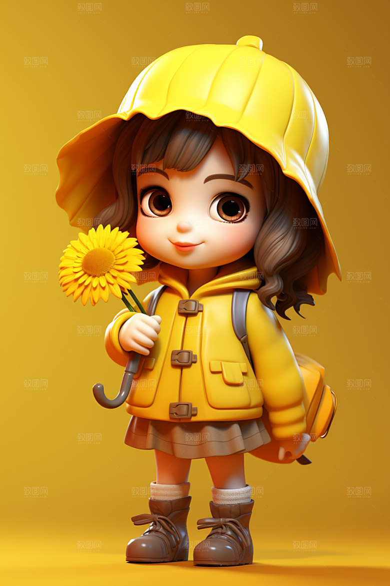 户外赏花小女孩花季人物模型