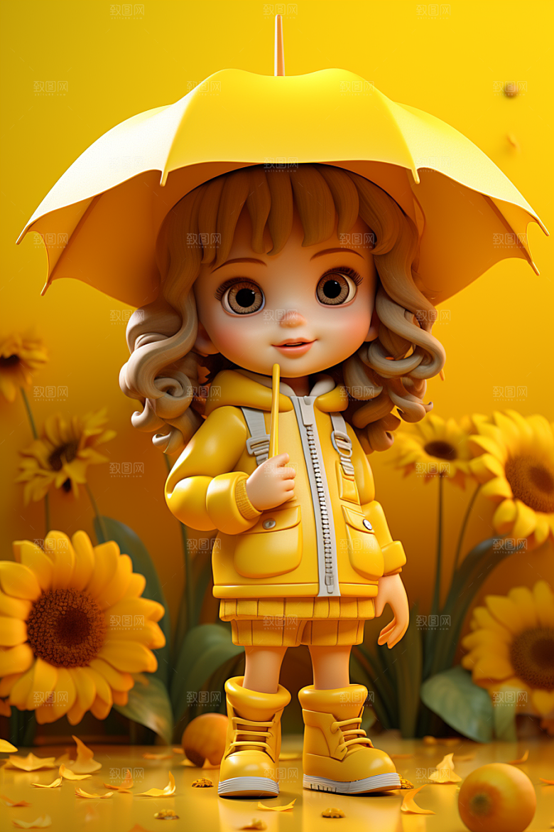 户外赏花小女孩花季立体模型