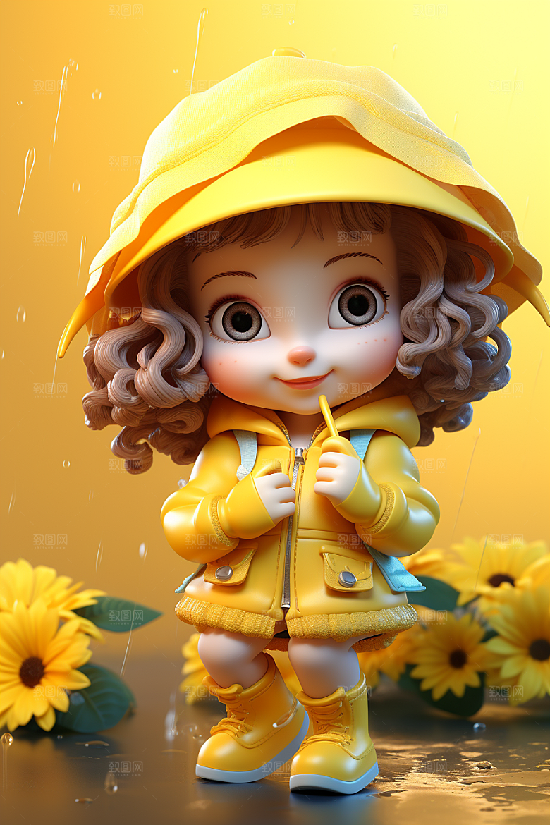 户外赏花小女孩立体小清新模型