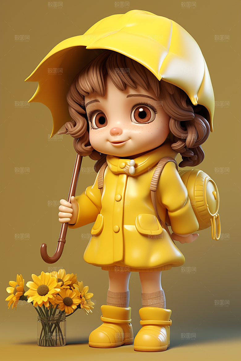 户外赏花小女孩春季3D模型