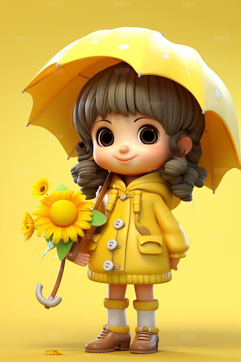户外赏花小女孩3D可爱模型