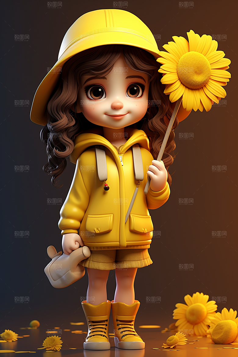 户外赏花小女孩花季3D模型