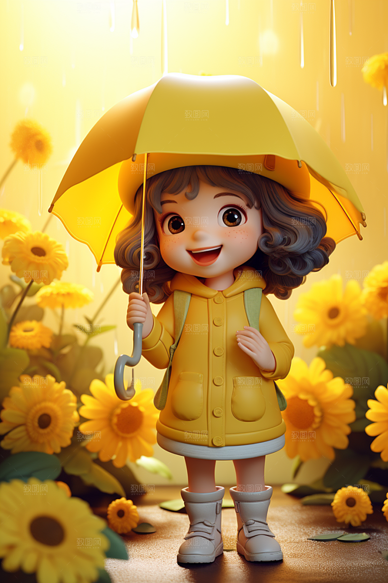 户外赏花小女孩立体可爱模型
