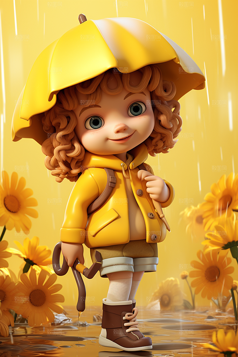 户外赏花小女孩唯美3D模型