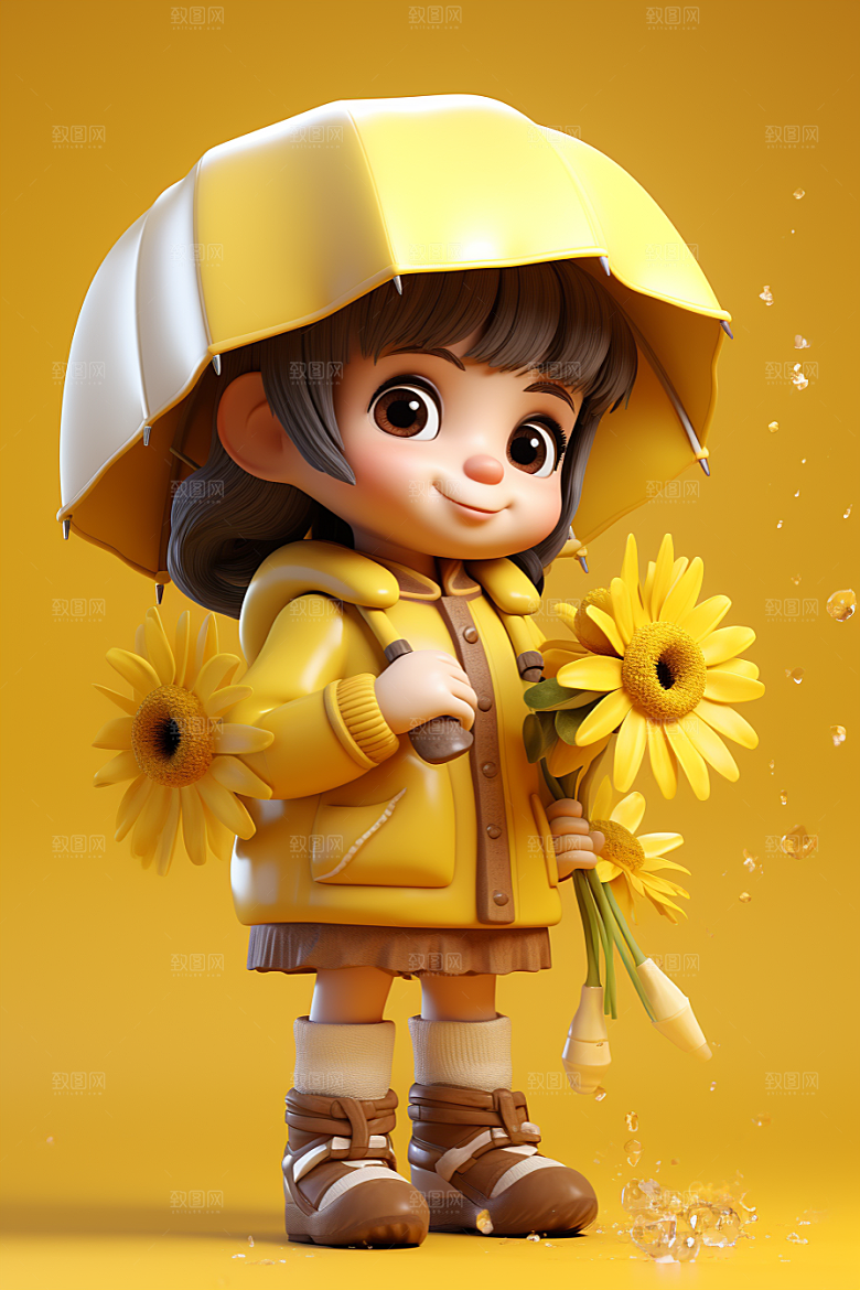户外赏花小女孩小清新可爱模型