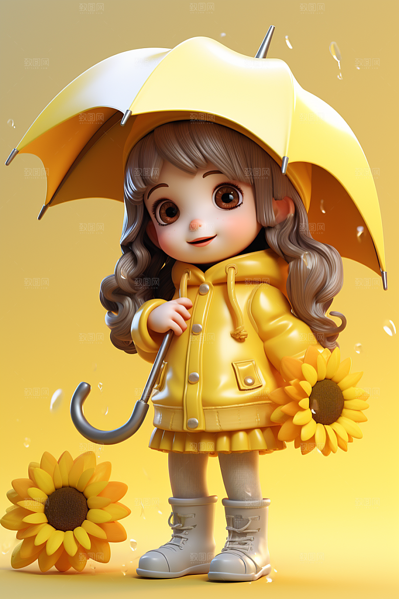 户外赏花小女孩可爱3D模型