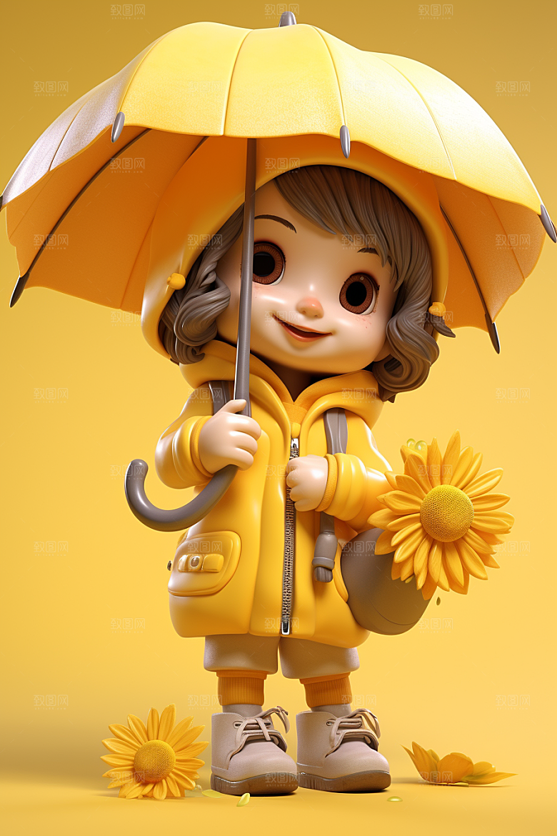 户外赏花小女孩春季小清新模型