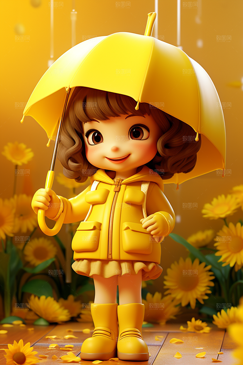 户外赏花小女孩3D踏青模型
