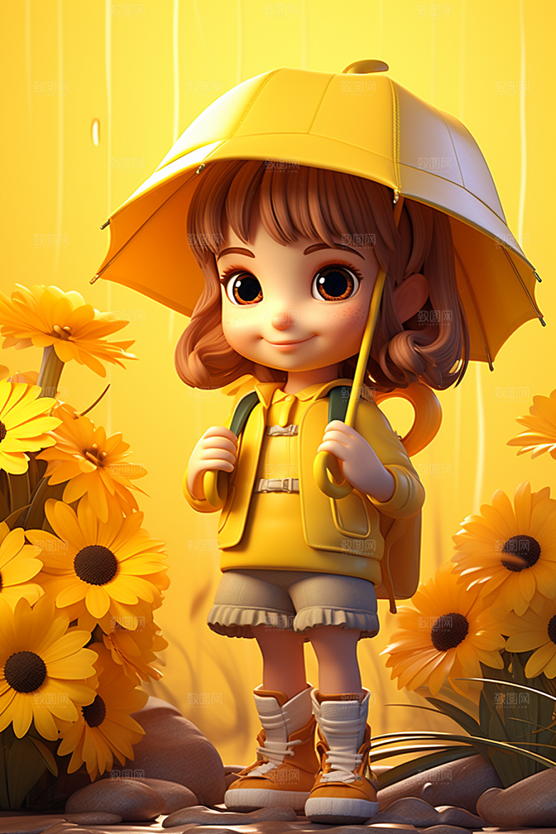 户外赏花小女孩唯美小清新模型