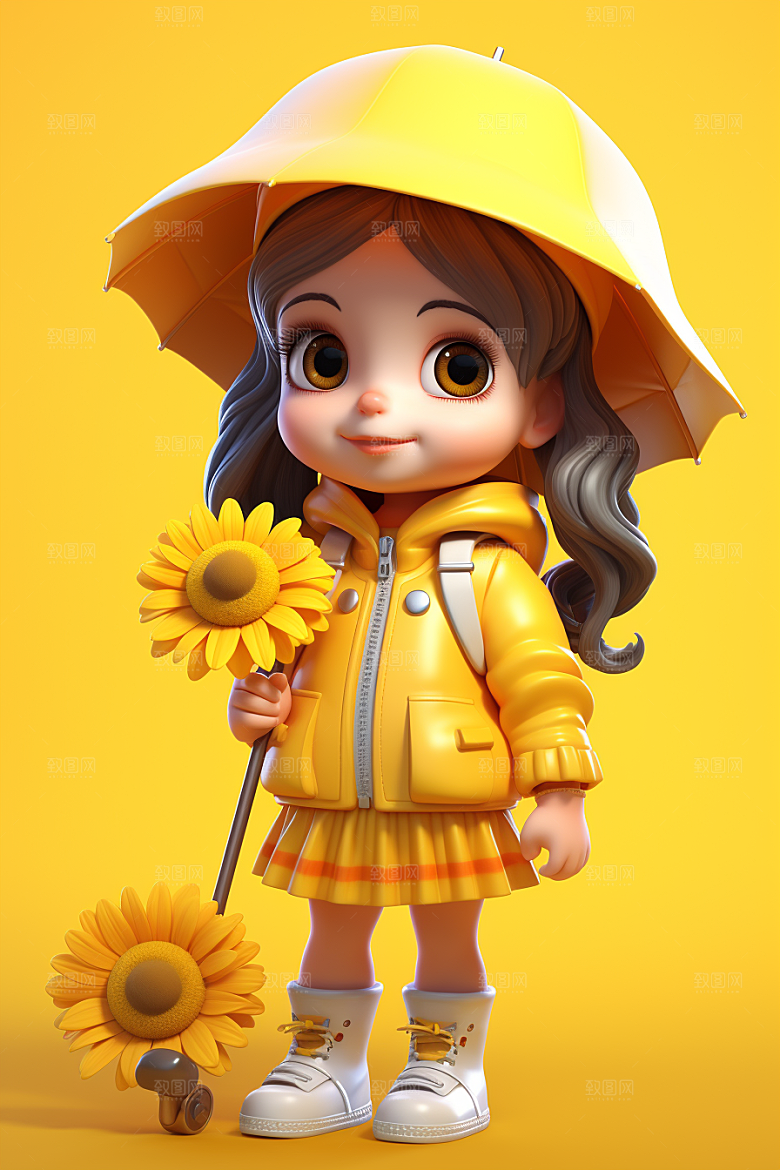 户外赏花小女孩花季立体模型