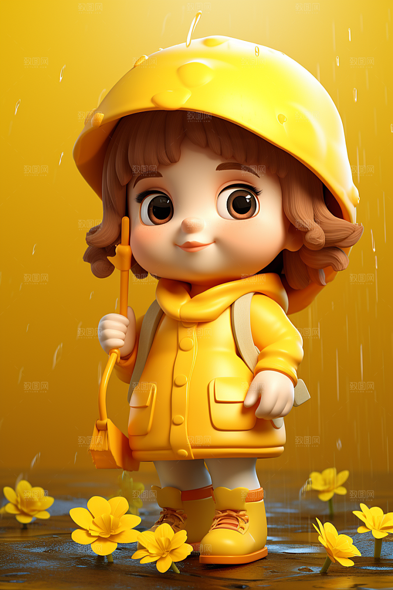 户外赏花小女孩花季3D模型