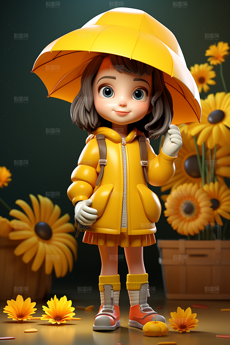 户外赏花小女孩郊游小清新模型