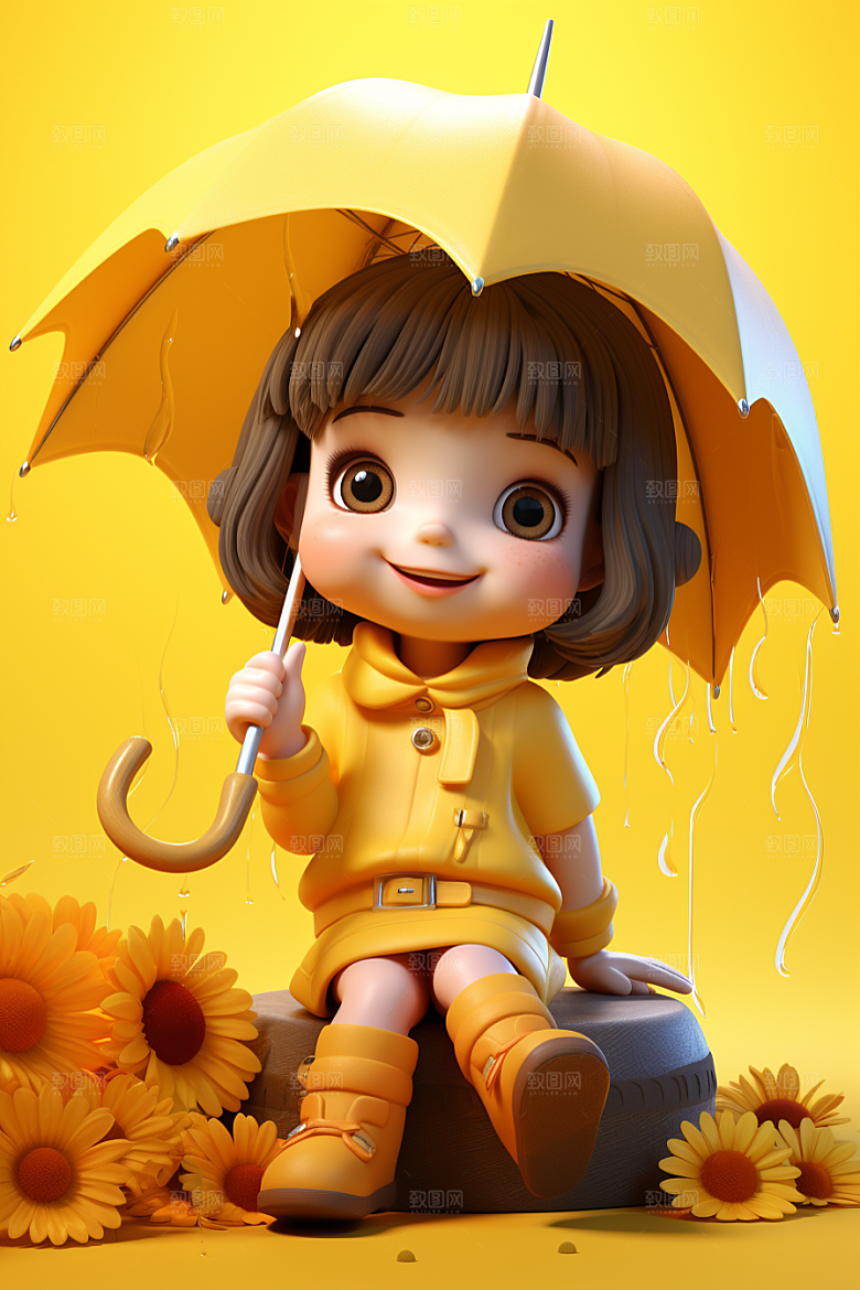 户外赏花小女孩可爱花季模型