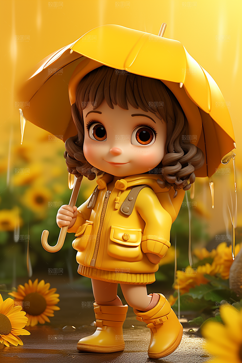 户外赏花小女孩立体踏青模型