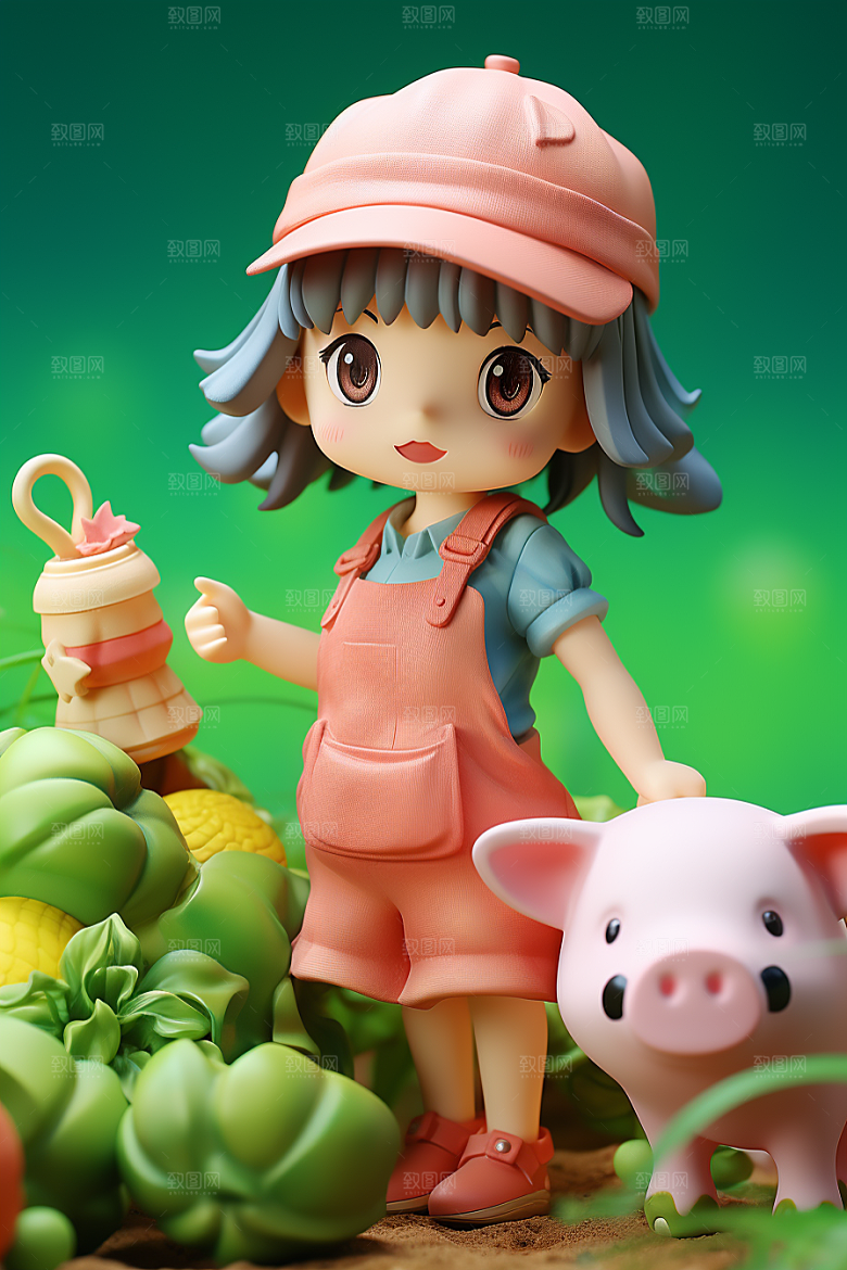 户外赏花小女孩可爱3D模型