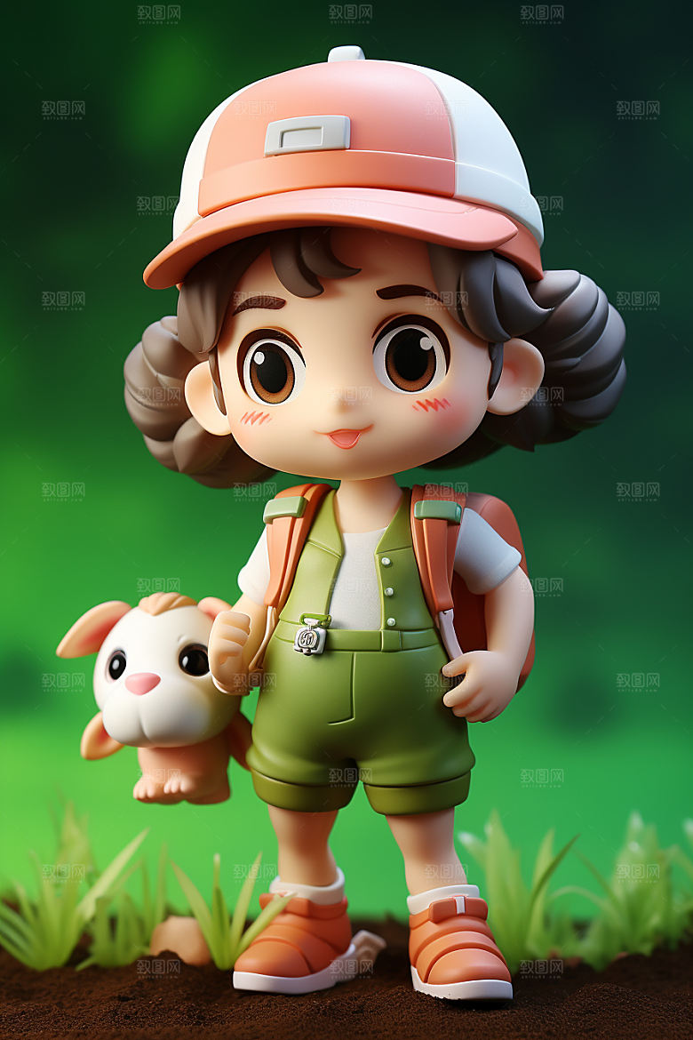 户外赏花小女孩花季3D模型