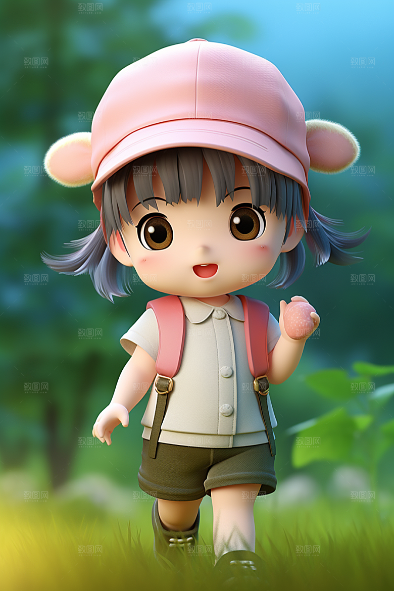 户外赏花小女孩春天可爱模型