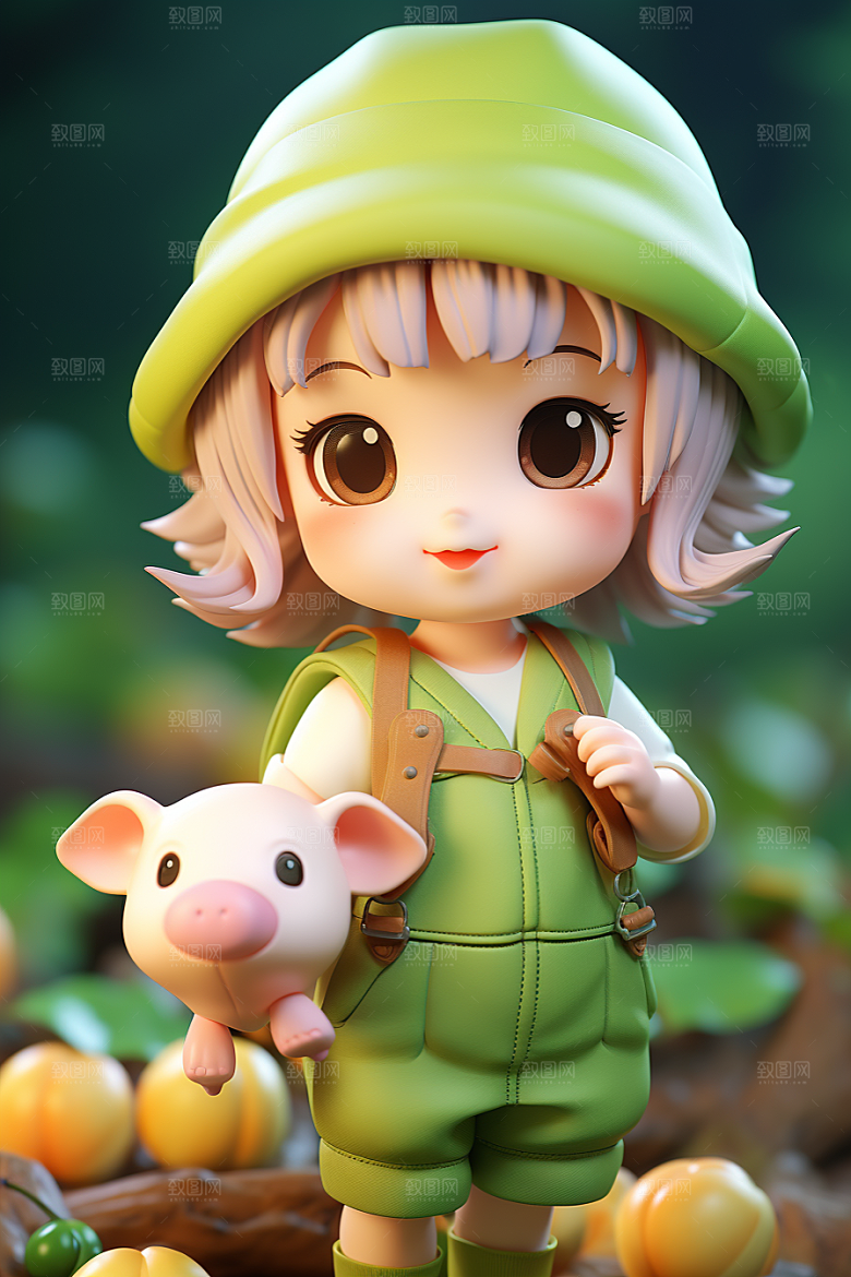 户外赏花小女孩春季IP模型