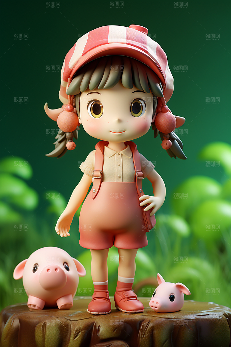 户外赏花小女孩IP花季模型