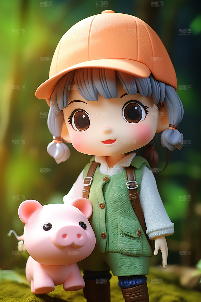 户外赏花小女孩3D春天模型