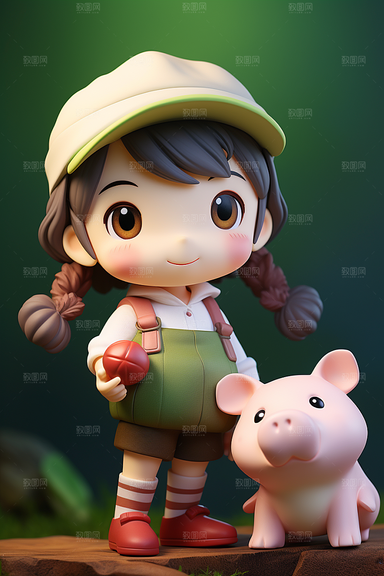 户外赏花小女孩IP春天模型