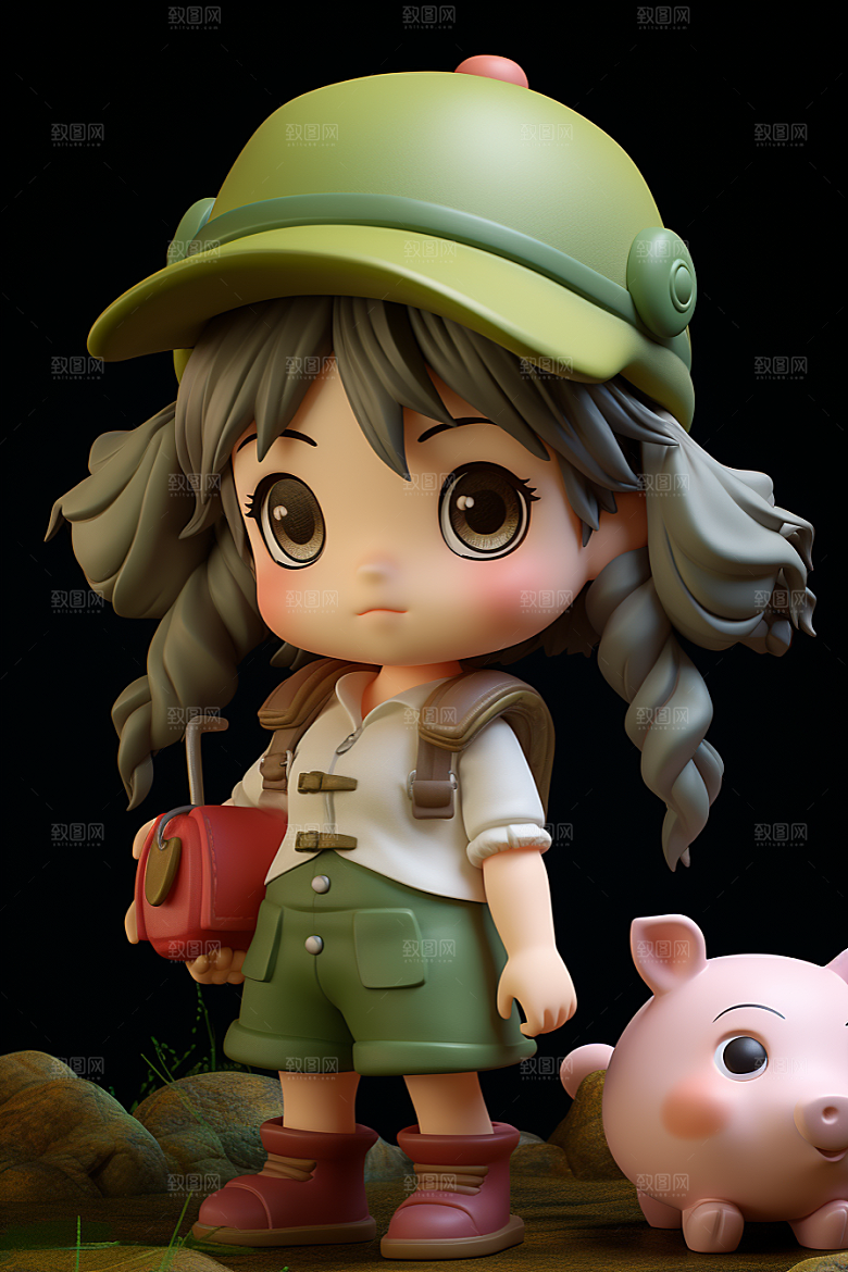 户外赏花小女孩3D可爱模型