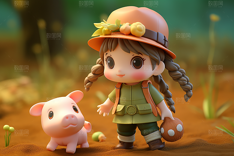 户外赏花小女孩唯美人物模型
