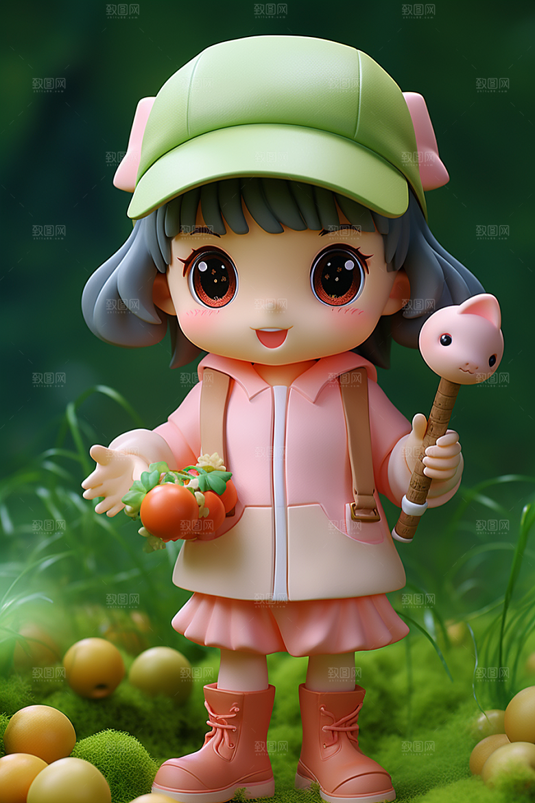 户外赏花小女孩IP立体模型
