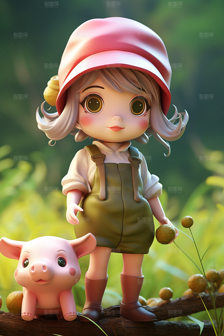 户外赏花小女孩小清新春季模型