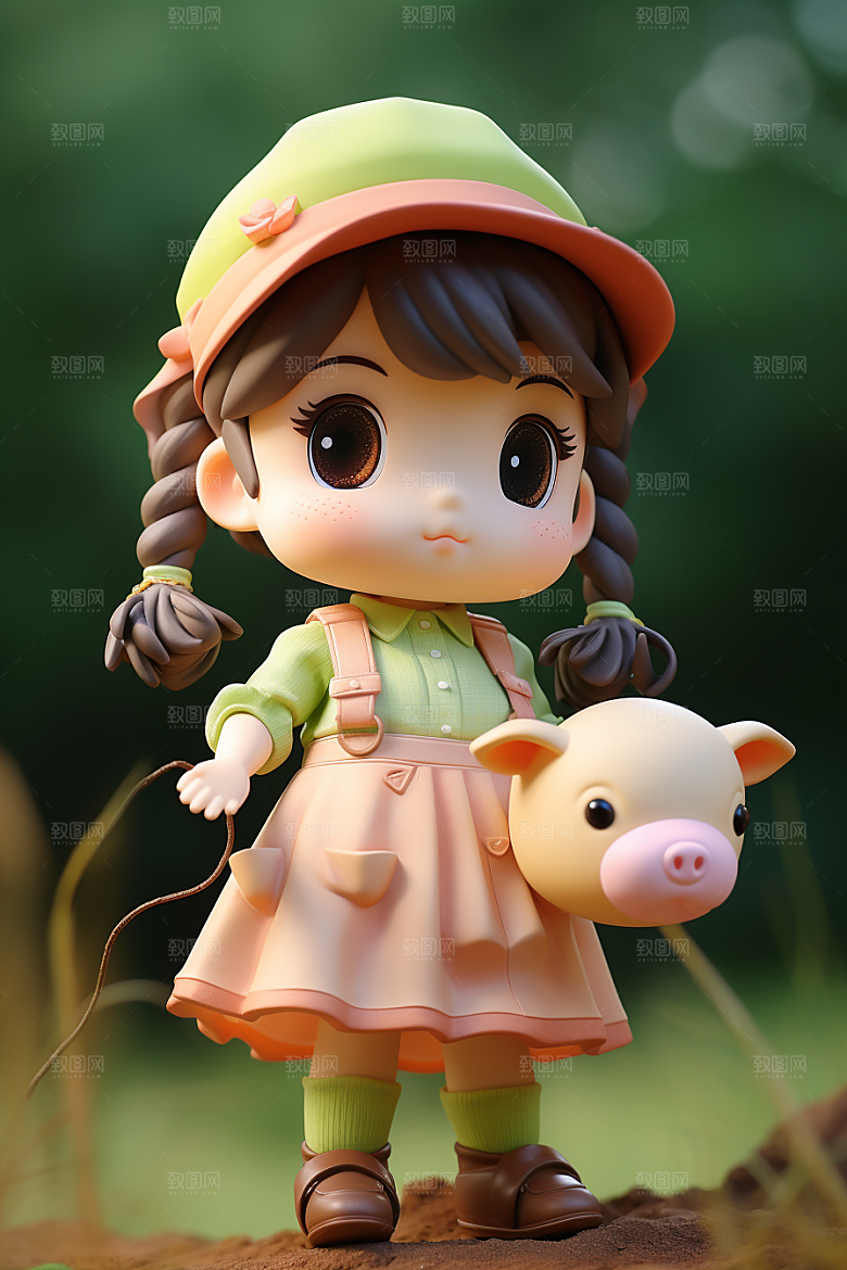 户外赏花小女孩花季3D模型