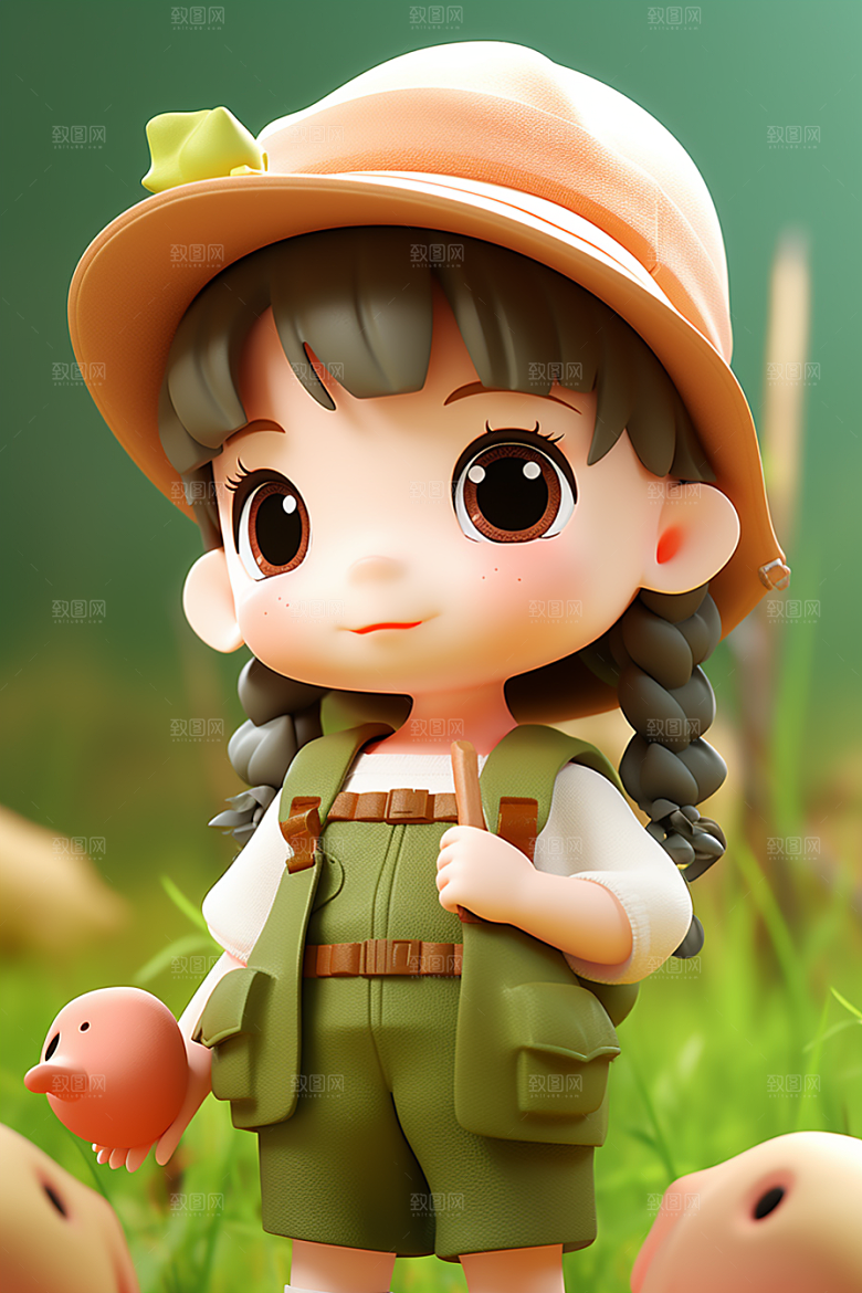 户外赏花小女孩唯美春天模型