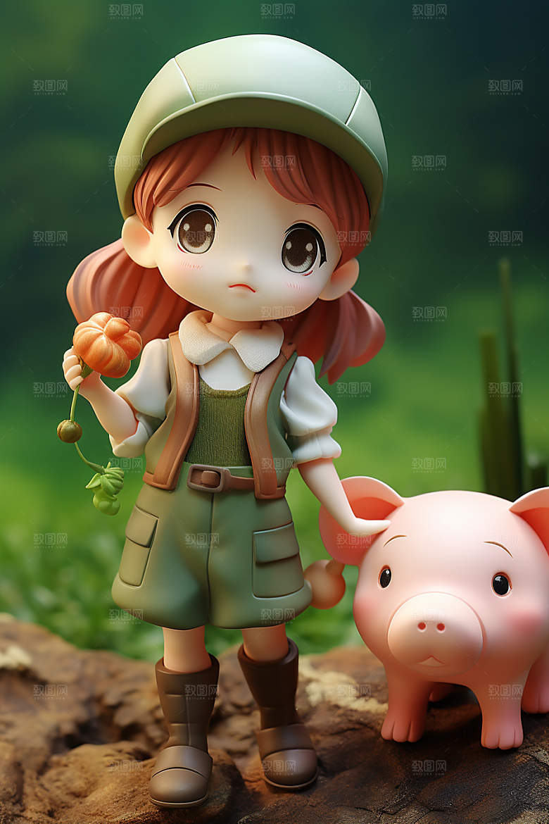 户外赏花小女孩IP踏青模型
