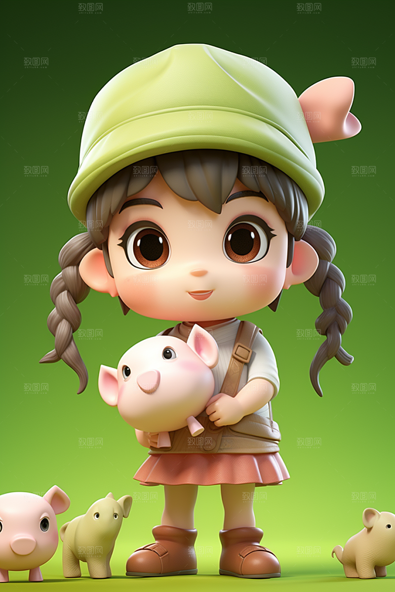 户外赏花小女孩踏青唯美模型