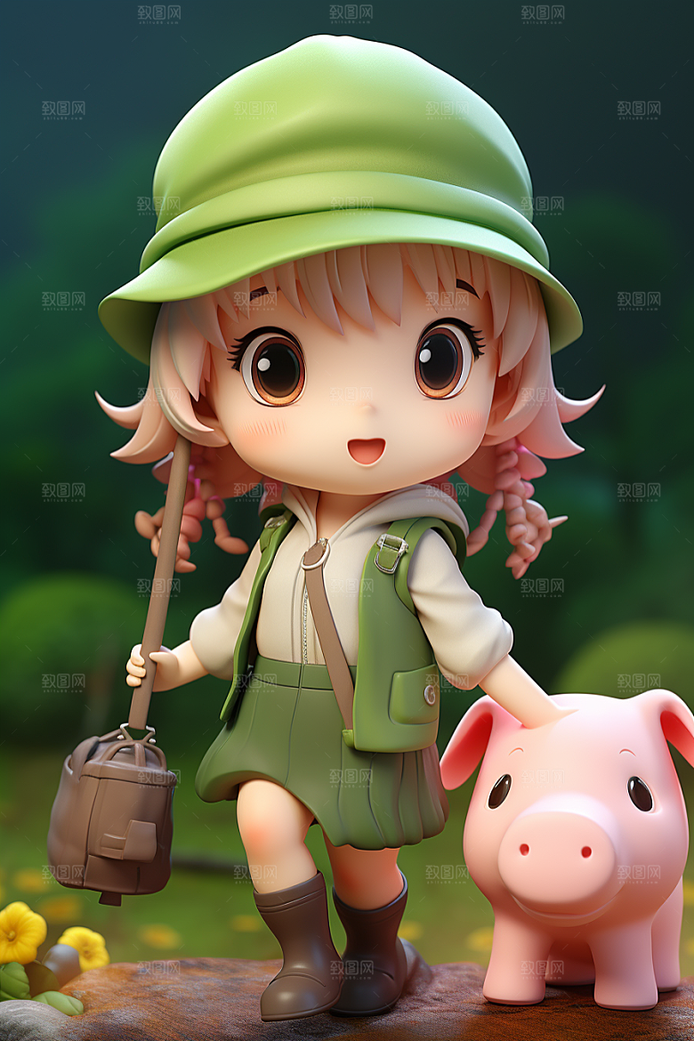 户外赏花小女孩立体IP模型
