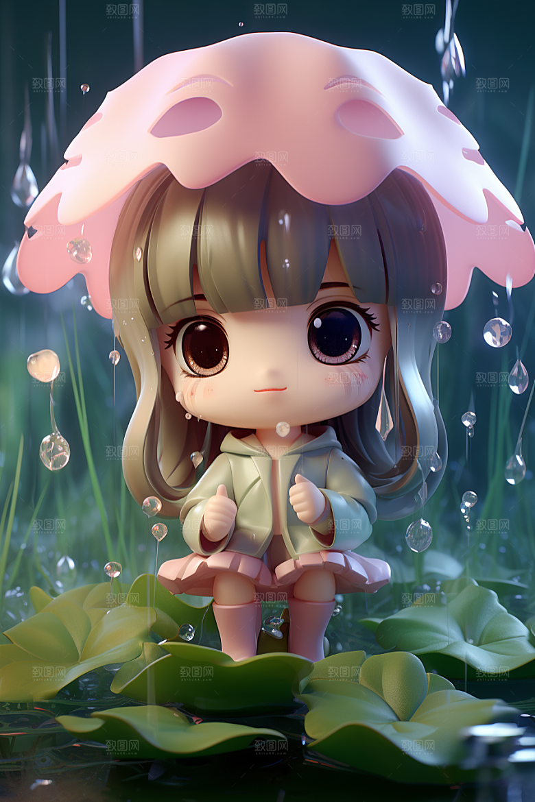 户外赏花小女孩花季唯美模型