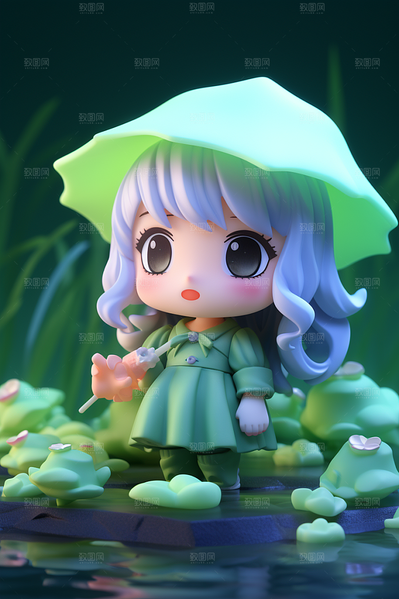 户外赏花小女孩春季IP模型