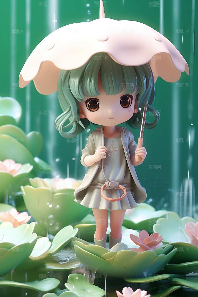 户外赏花小女孩唯美小清新模型