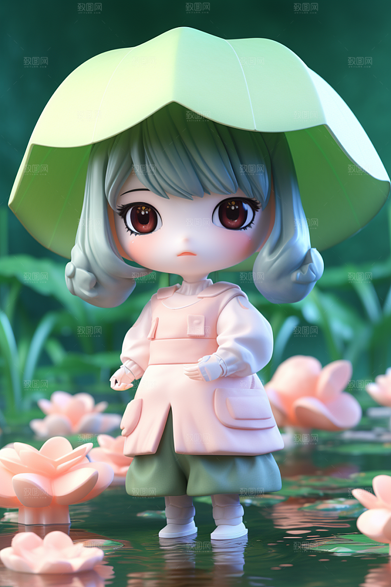户外赏花小女孩春季花季模型