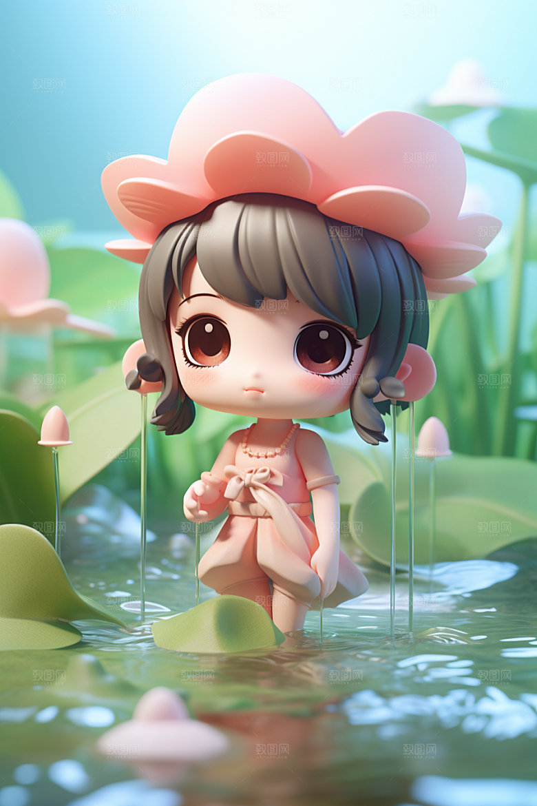 户外赏花小女孩可爱花季模型