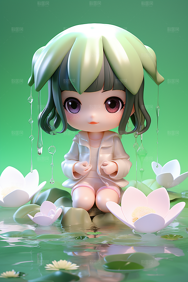 户外赏花小女孩可爱郊游模型