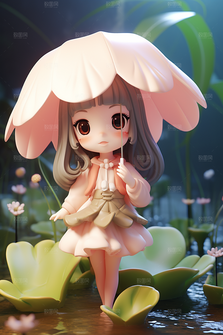 户外赏花小女孩花季3D模型