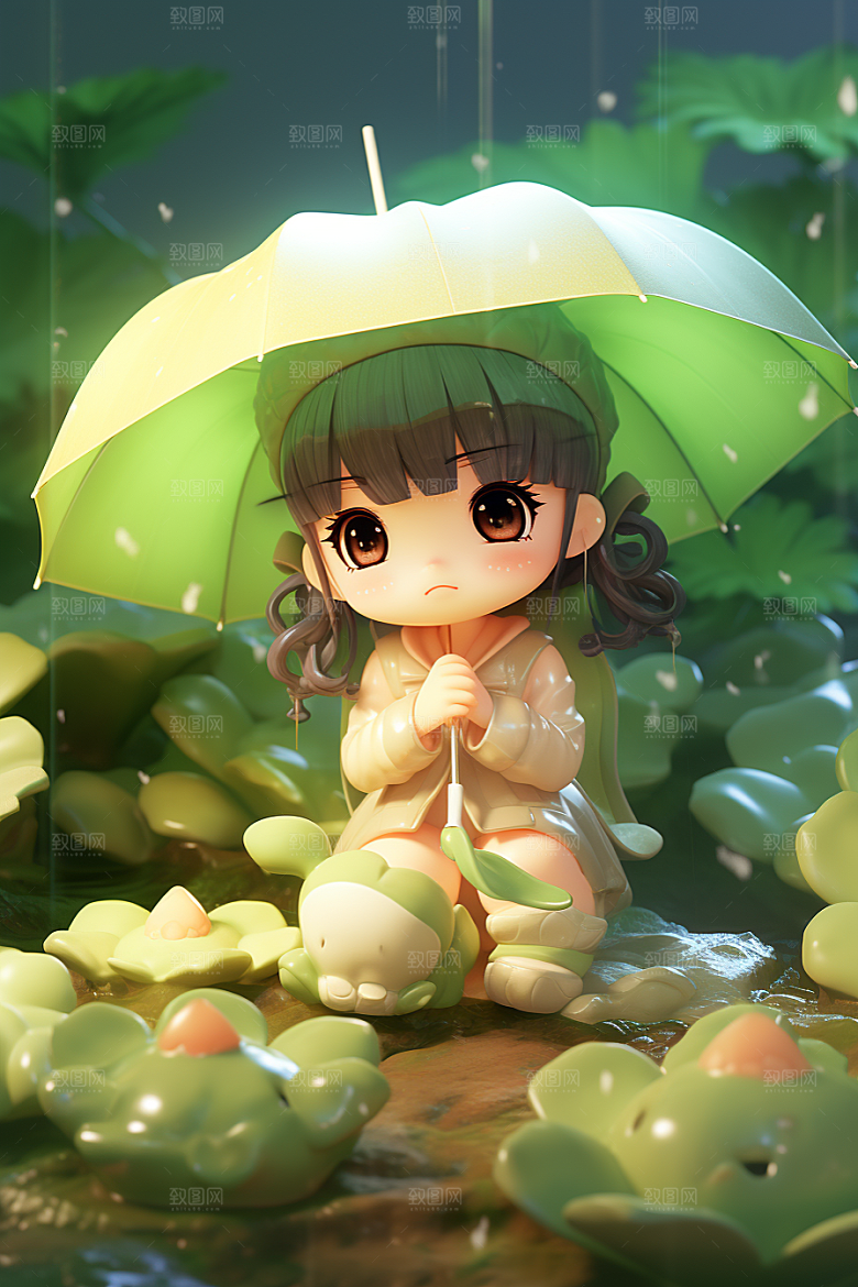 户外赏花小女孩立体可爱模型