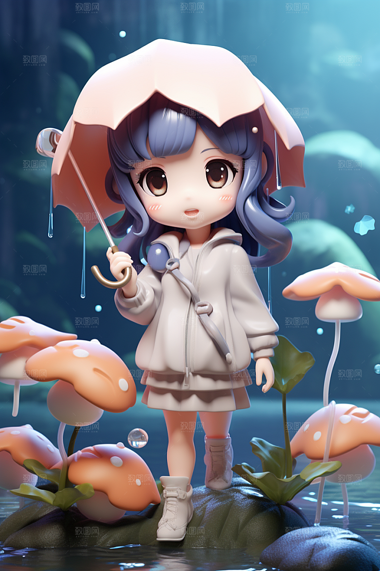 户外赏花小女孩唯美踏青模型